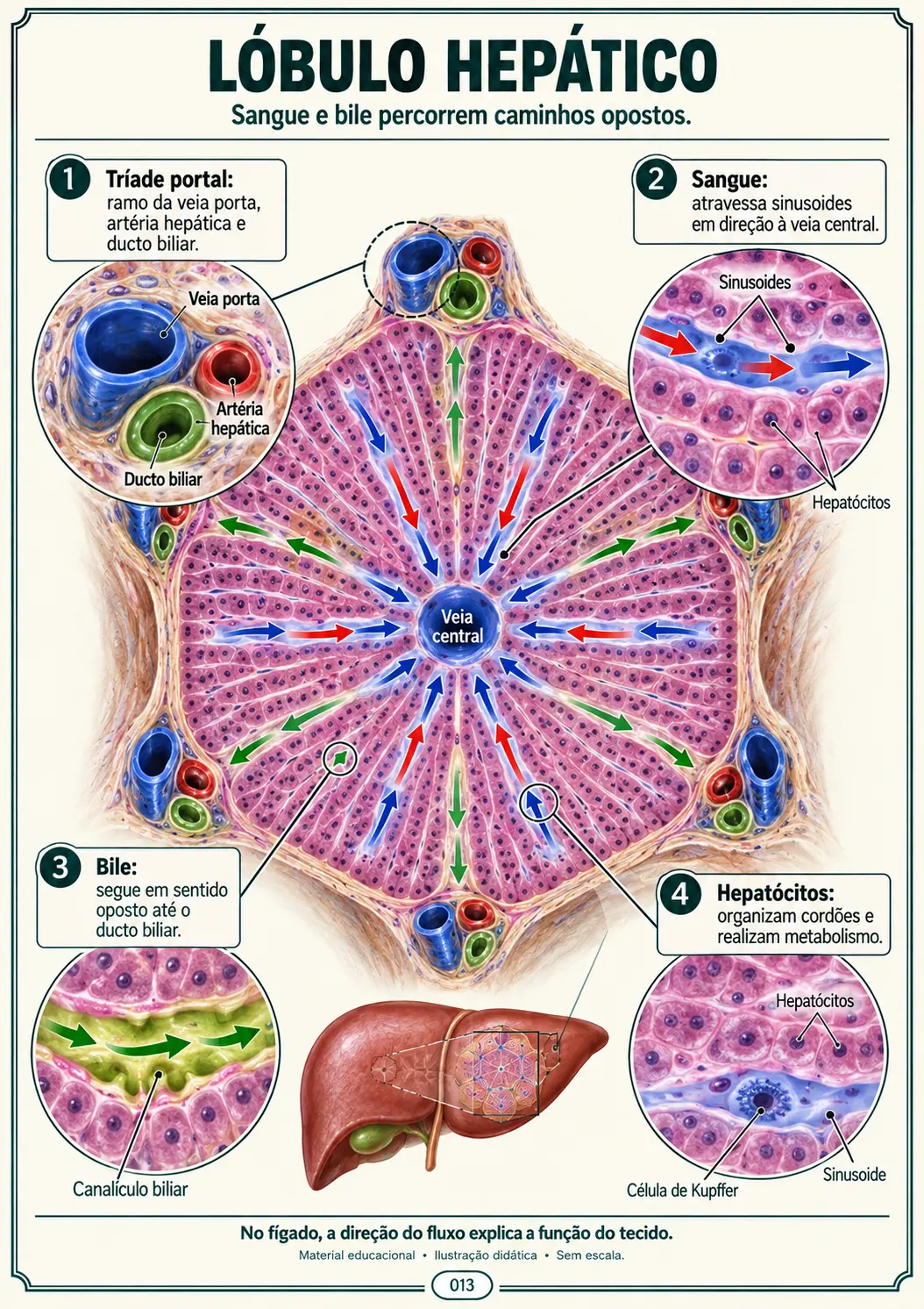 Lóbulo Hepático — Sangue e Bile em Caminhos Opostos