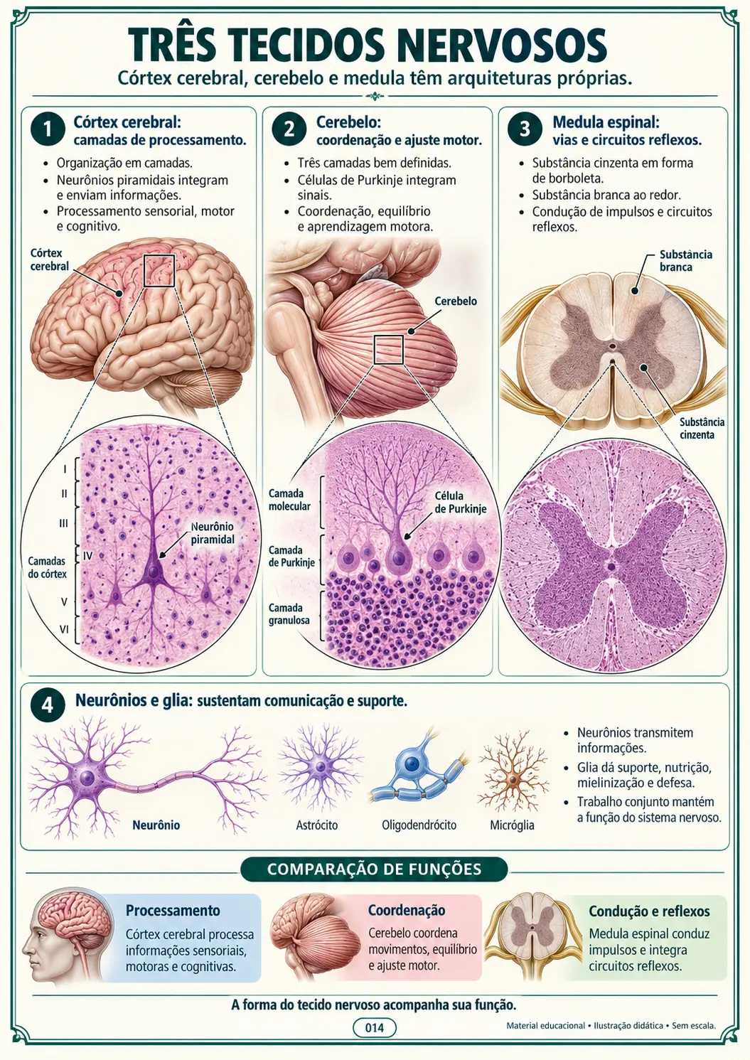 Três Tecidos Nervosos — Córtex, Cerebelo e Medula